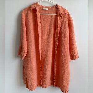 Elegance Paris Orange Linen Open Front Shirt, Size Small/Medium